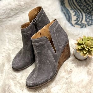 LUCKY BRAND Women's Yabba Wedge Suede Leather Booties NEW Storm Size 8